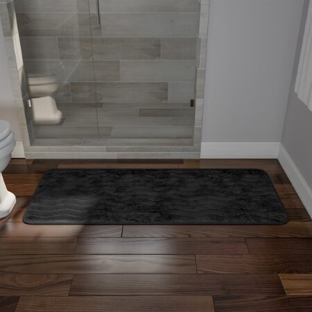 Hastings Home Microfiber Memory Foam Bathmat, Oversized Padded Nonslip Accent Rug Wave Pattern, for Home (Black) 728886YJD